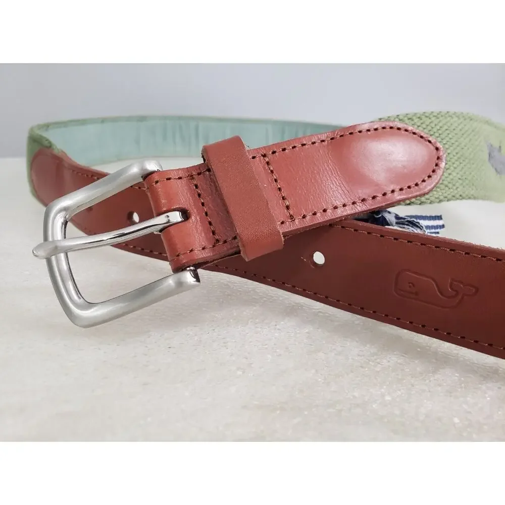 NEW SIZE 30 Vineyard Vines Canvas Green Olive Shark Belt Nautical Beach Vacation